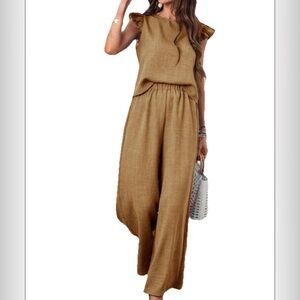Short Sleeve Top And Wide Leg Pants Casual 2pcs/Set